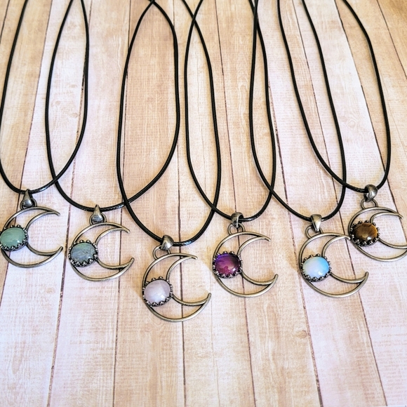 Gemstone Moon Necklaces - Picture 2 of 6